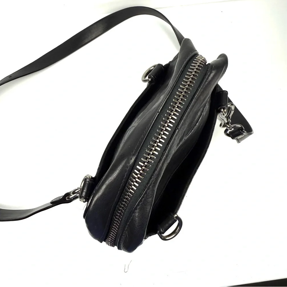 IL Bisonte Crossbody Saddle Bag Black Italian Leather‎ Handbag Purse Made Italy